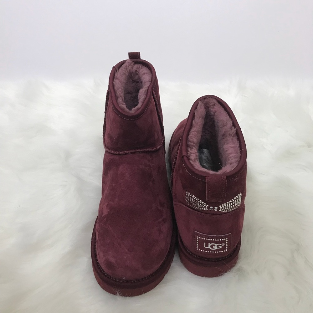 UGG Australia Classic Mini Crystal Bow In Maroon - Picture 3 of 8